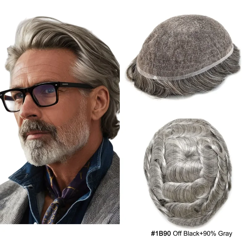 كامل الدانتيل قاعدة الشعر المستعار الرجال الشعر البشري |   نظام الشعر الدانتيل فائق النعومة يضيف شعرًا رماديًا، وسهل التنظيف والحفاظ عليه