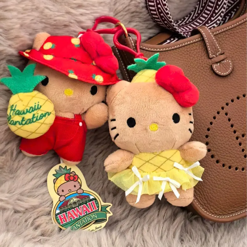 

10 см новая серия Sanrio Hello Kitty Hawaii, черная кожа, голова ананаса, плюшевые игрушки, школьная сумка Kitty, украшение, праздничный подарок, игрушки