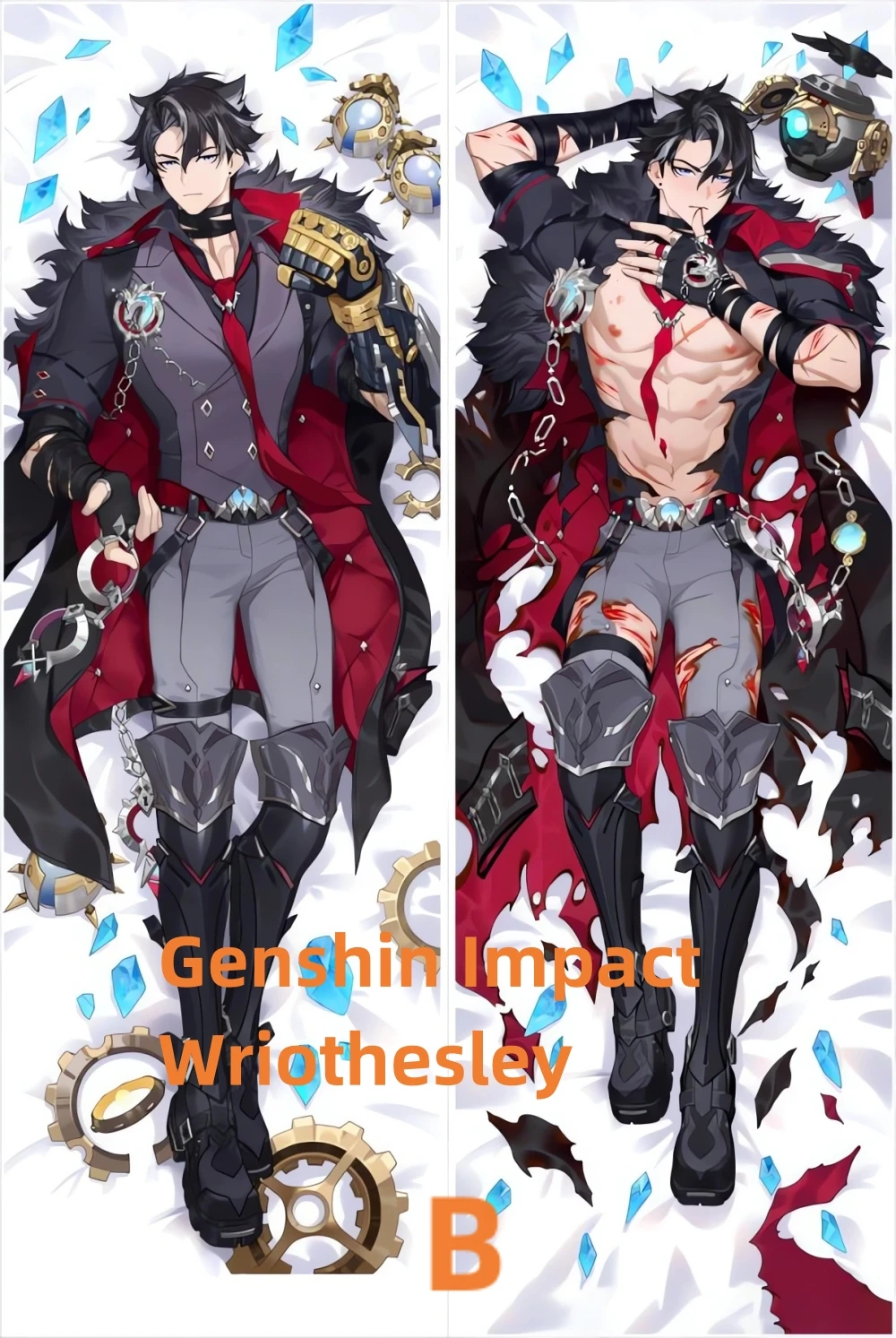 Dakimakura Anime Pillow Case Genshin Impact Wriothesley Double-sided Print Of Life-size Body Pillowcase Can be Customized