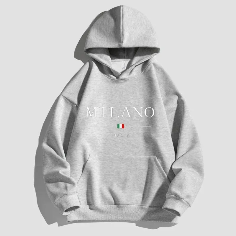 Fashion Hoodies Men Women Pure Cotton Casual Pullover Lettered MILANO Print Fall Winter Long Sleeve Hooded Sweatshirt Streetwear