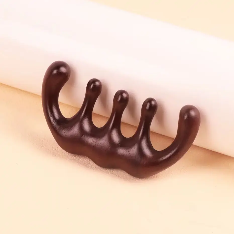 

Wooden five tooth meridian massage comb, facial scalp massager, promotes blood circulation Special for real hair wigs
