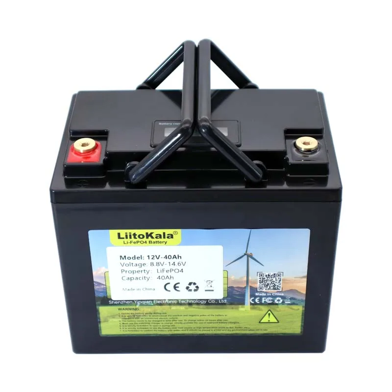 LiitoKala 12.8V 40AH LiFePO4 Battery with BMS Lithium Iron Phosphate Batteries 12v Car ignition inverter Solar 14.6v 10A Charger