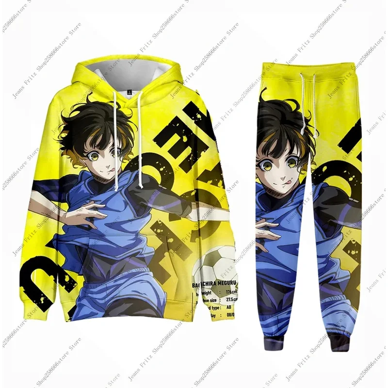 Conjunto de 2 uds de Anime Blue Lock, Sudadera con capucha con estampado 3D, chándal para hombre, conjunto de 2 piezas, ropa deportiva para hombres y mujeres, ropa Unisex, conjuntos para niños