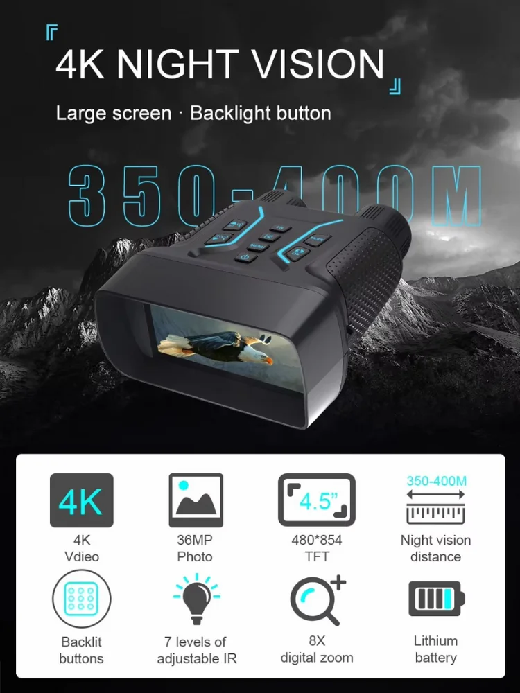 

4.5-inch large screen 4K night vision camera, 400-meter high-definition digital binoculars hunting infrared night vision goggles