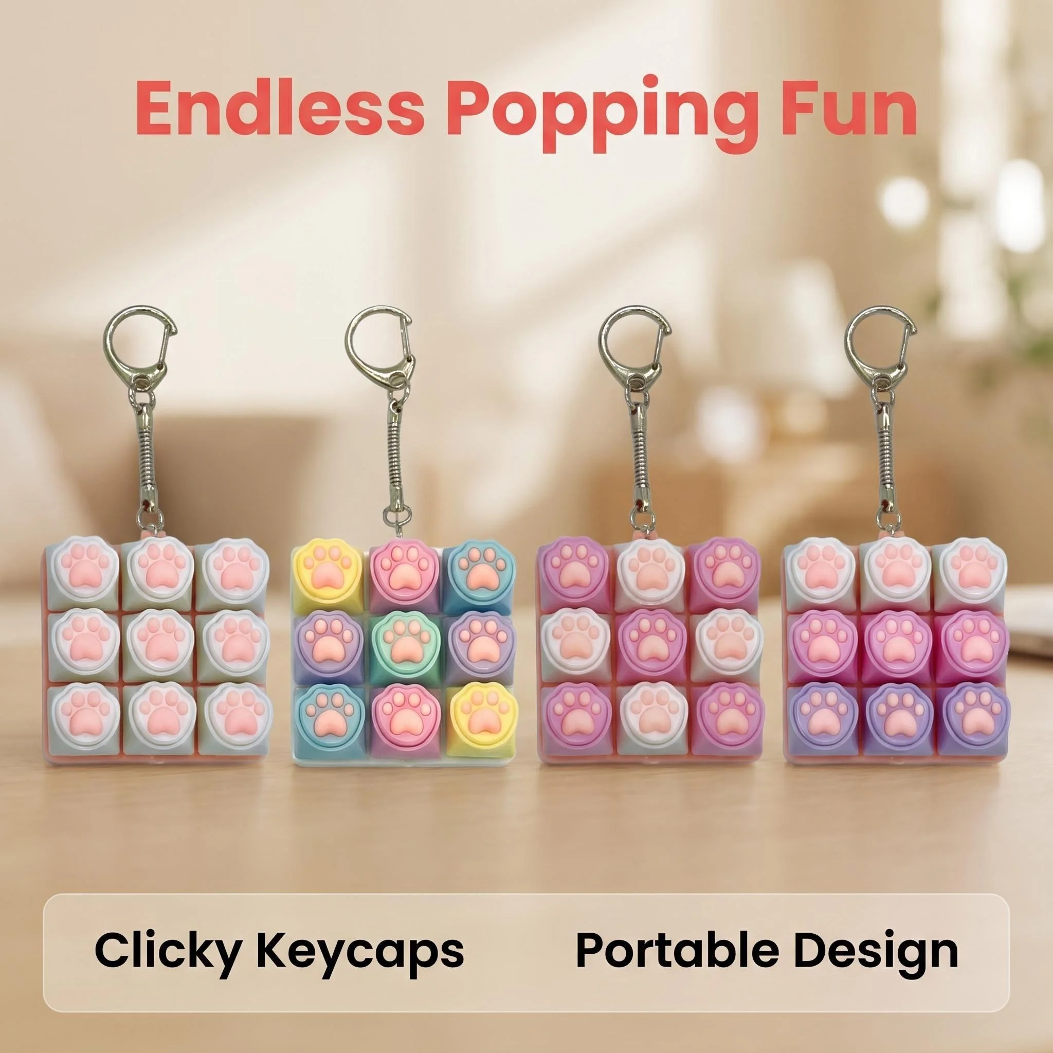 1PC Brinquedo Fidget de Teclado, Mini Clicker de 9 Teclas com Som de Pata de Gato e Textura Cremosa, Chaveiro para Adultos, Estimulantes ASMR para Alívio do Estresse