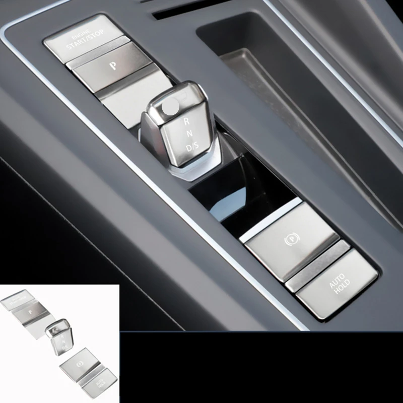 9 قطعة سيارة الداخلية فرملة اليد والعتاد التحول المقبض وقوف السيارات الفرامل P التبديل زر ملصق ل VW Golf 8 MK8 GTE GTD GTI R-line 2020-2021