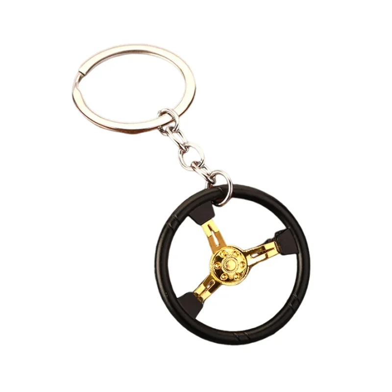 Creative Three Spoke Steering Wheel Metal Car Keychain Man Bag Pendant Car Key Ring Birthday Gift Accessories