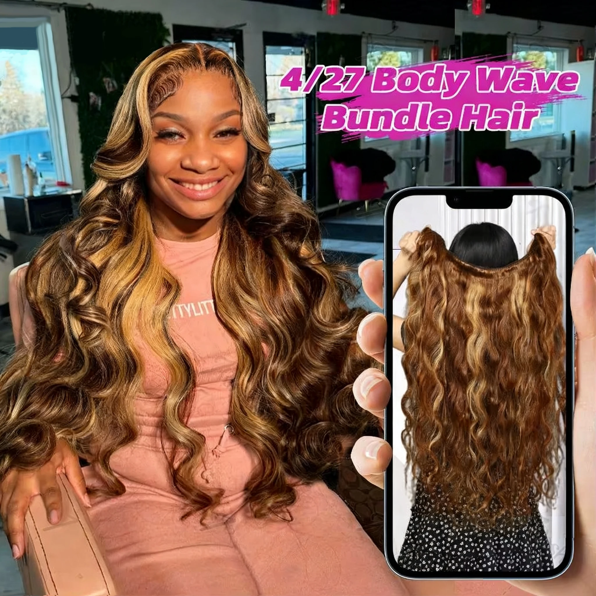 

30-дюймовый комплект цветных волн воды # 4/27 Выделенные пучки Ombre Body Wave Remy Raw, 100% наращивание человеческих волос, двойной уток