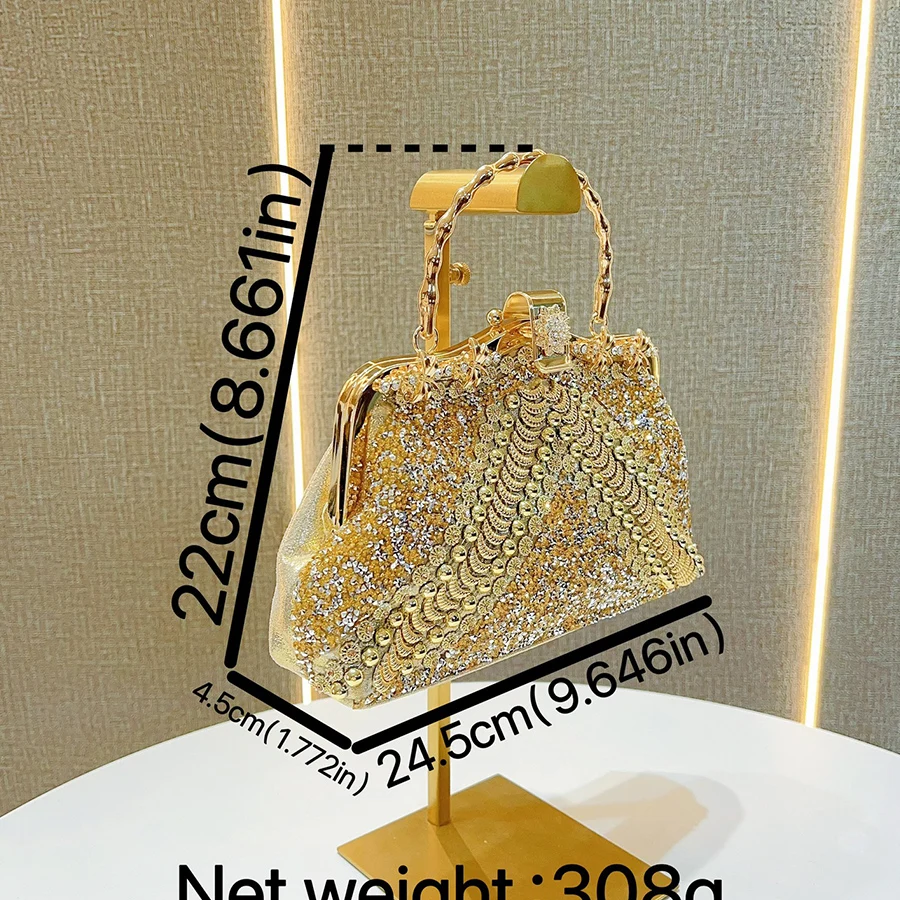 Diamond Evening Clutch Bag Golden Boutique Novelty Metallic Rhinestone Purses  Handbags Bridal Wedding Party Chain Shoulder Bags - view 2