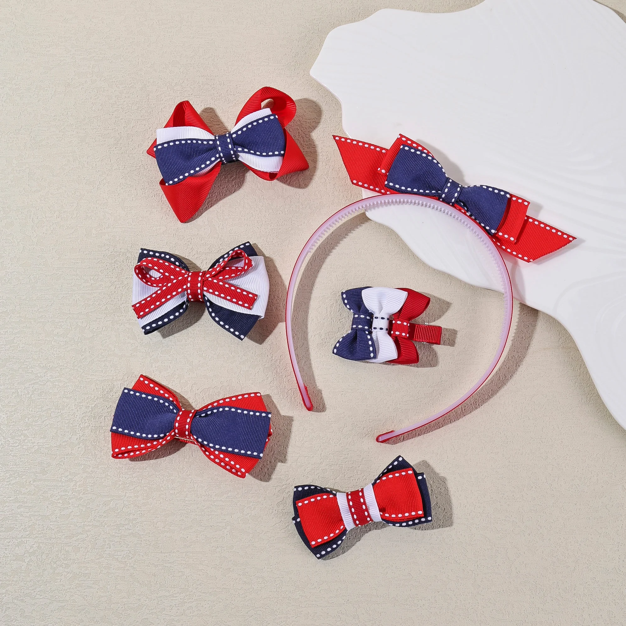 

1/6Pcs Back to School Bows Set for Baby Girls Handmade Red Navy Blue Ribbon Hair Clips Headband Fashion Kids Hair Accessories