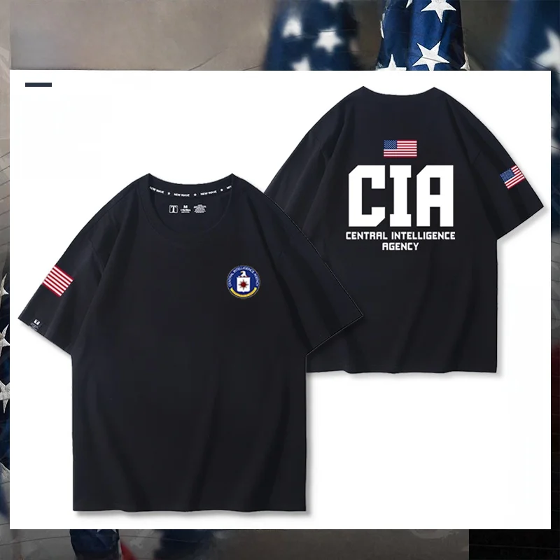 

CIA Logo Casual Heavyweight Pure Cotton Short Sleeve T-Shirt for Men Agent Agency Leisure round Neck Shoulder Loose Fit
