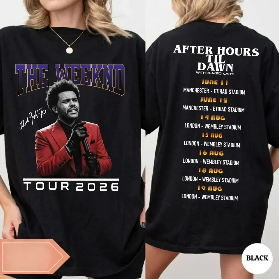 Rapper The Weeknd After Hour Till Dawn World Tour 2026 T-shirt Men Women Summer Cotton Clothing Hip-hop Short Sleeved Top Unisex
