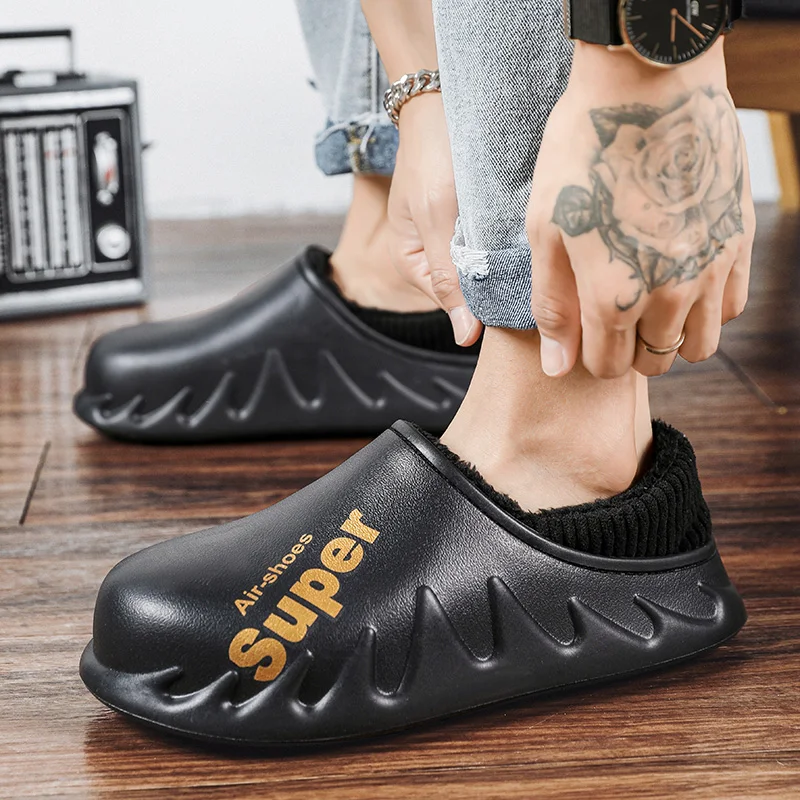 Winter Men Women Slippers Super Warm Fur Slippers Unisex Waterproof Indoor Home Cotton Shoes Fluff Slides Plush Furry Clogs 45