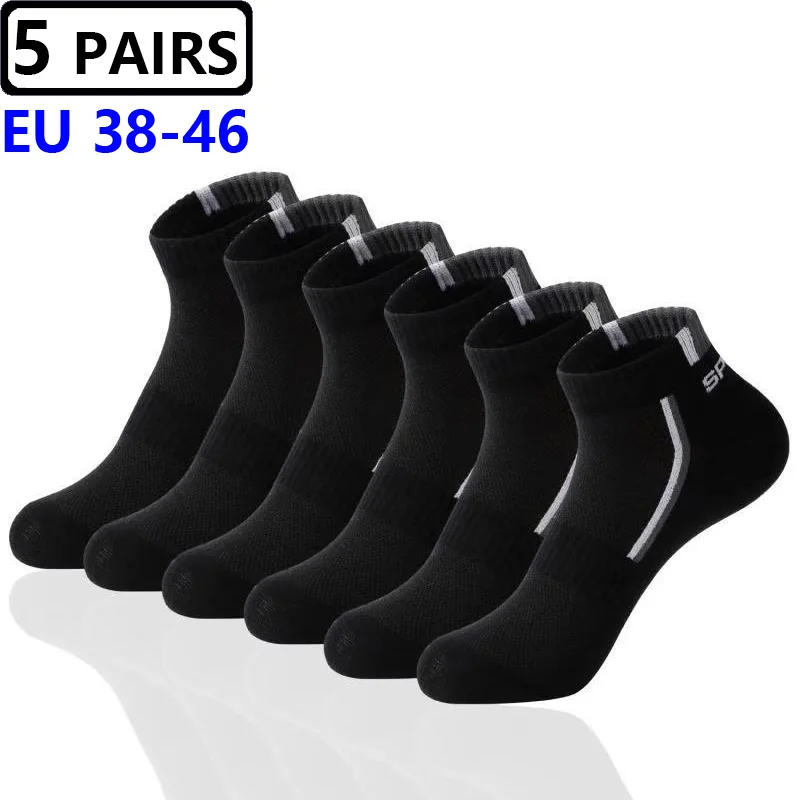 5 Pairs Men Ankle Socks Large Big Size45,46  Breathable Cotton Sports Plus Socks Mesh Casual Athletic Summer Thin Cut Short Sock