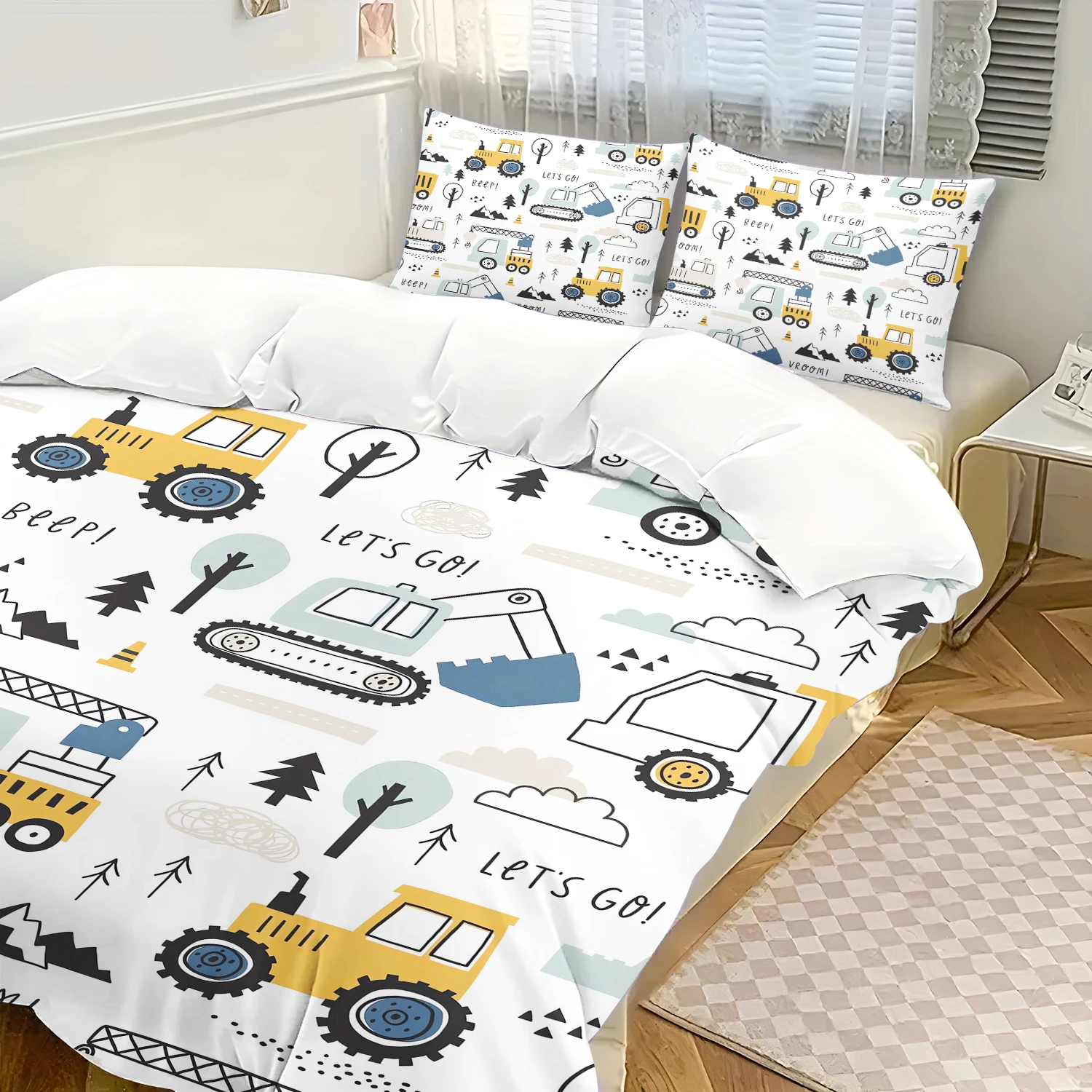 Cars Bedding Set Cartoon Engineering Duvet Cover vehicle excavator Boy's Bedclothes Bed Linen Gift for Kids
