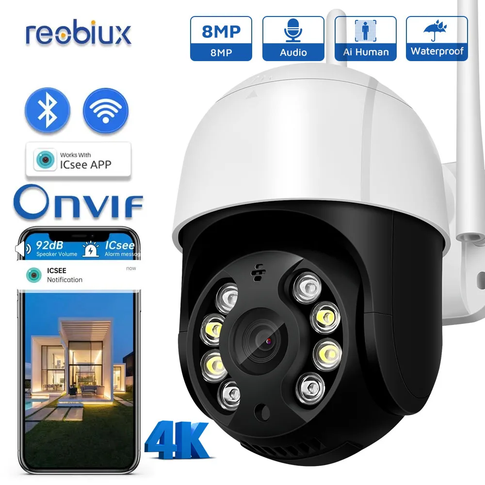 

Reobiux 8MP 4K Wifi PTZ Camera Outdoor 1080P IP Camera Auto Tracking Full Color Night Vision Wireless Audio Security CCTV Camera