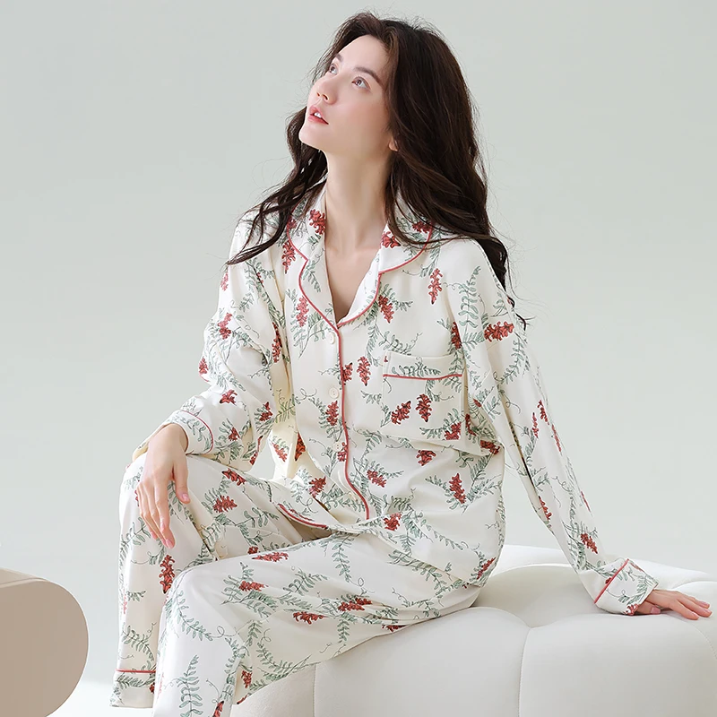 2Pcs/set Pajamas Women Spring and Autumn Cotton Long sleeve Trousers Casual Pijamas Korean Sle Student Cute Homewear Set