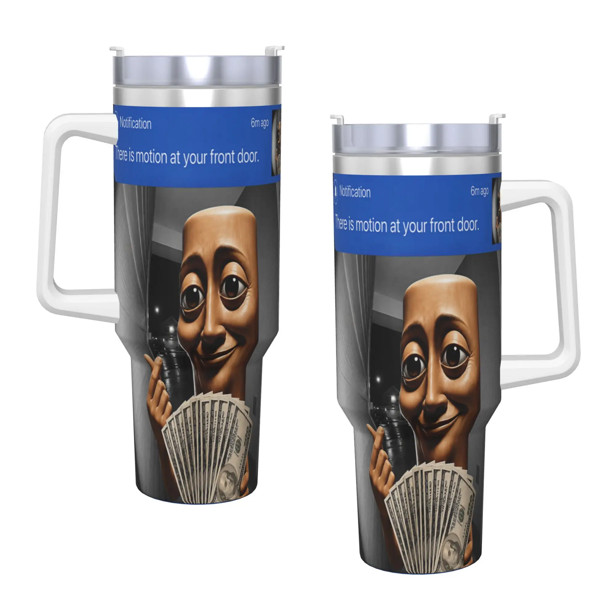 Stainless Steel Tumbler There is Motion At Your Front Door Tung Tung Tung Sahur Meme Car Mugs Driving Cold Drink Water Bottle