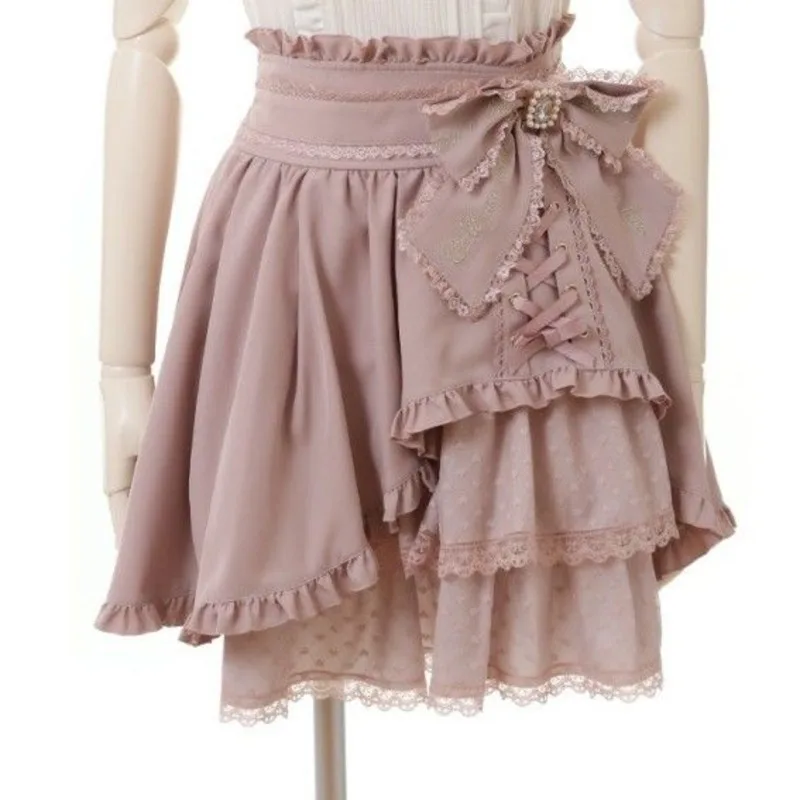 

Bow Dresses Y2K Lizzisa Landmine Soft Girl Japan Sweet And Cute Lace Bow Ruffle Half Skirt A-line Medium Waist Short Skirt New