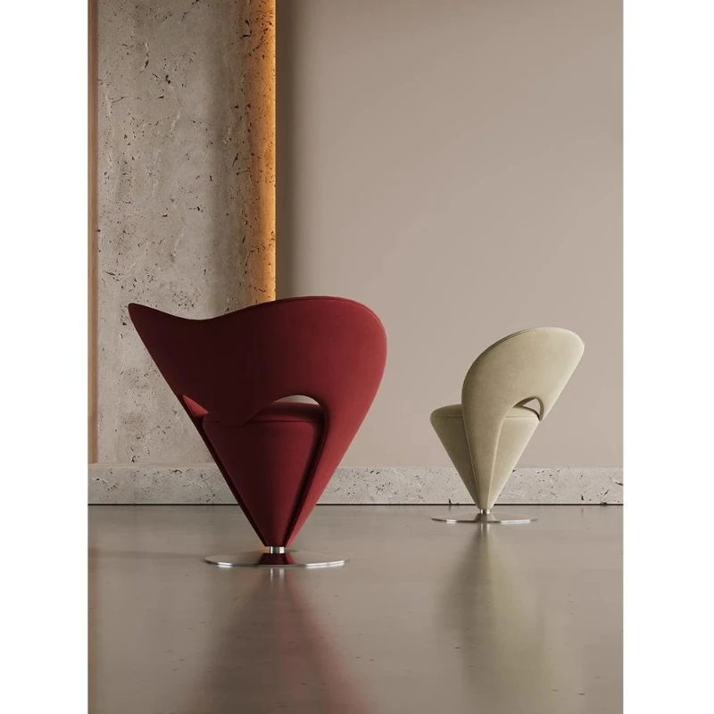 كرسي أريكة فردي فاخر خفيف على الطراز الفرنسي، مقعد مكياج نسائي على شكل قلب، كرسي أميرة كاجوال على شكل مخروطي