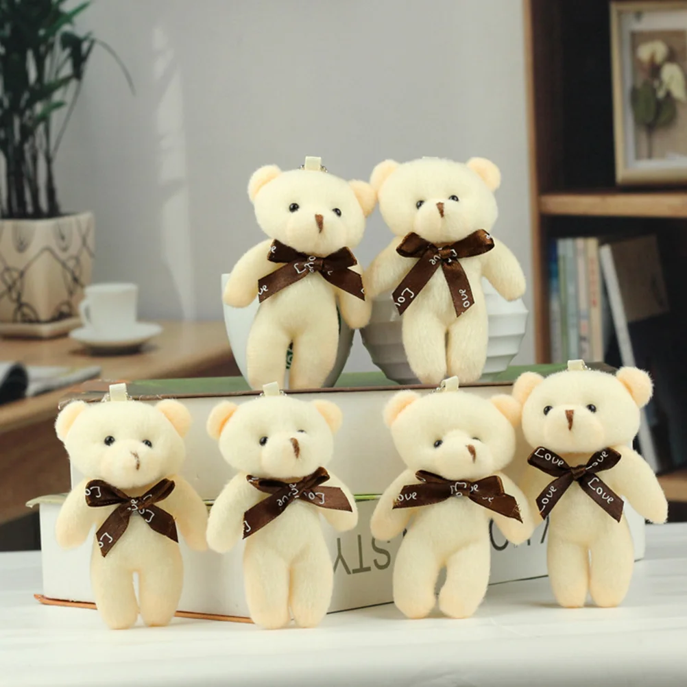 

10 PCS Plush Bear Keychain Pendants Stuffed Figurines Animal Suspending Tiny Bears Wear-resistant Portable Mini Decor Statue