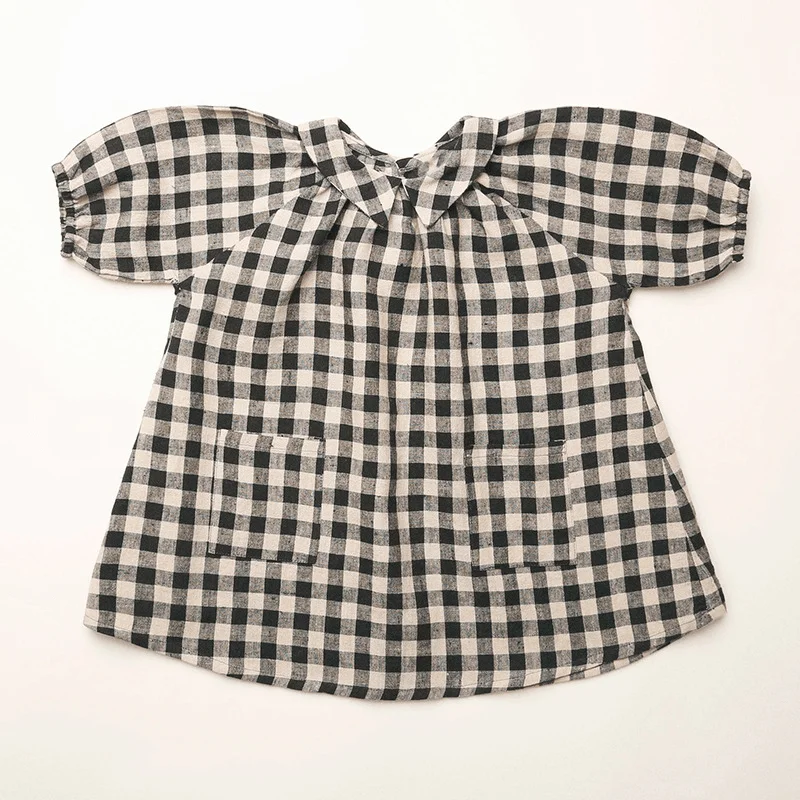 Baby Girl Princess Cotton Dress Infant Toddler Child Plaid Casual Vintage Vestido Short Sleeve Frocks Summer Baby Clothes 1-7Y