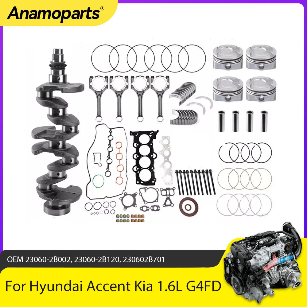 Engine Parts Overhaul Gasket Set Crankshaft Piston Con Rod Kit Fit 1.6 L G4FD For Hyundai Accent Veloster Kia Rio Soul 1.6L Gas