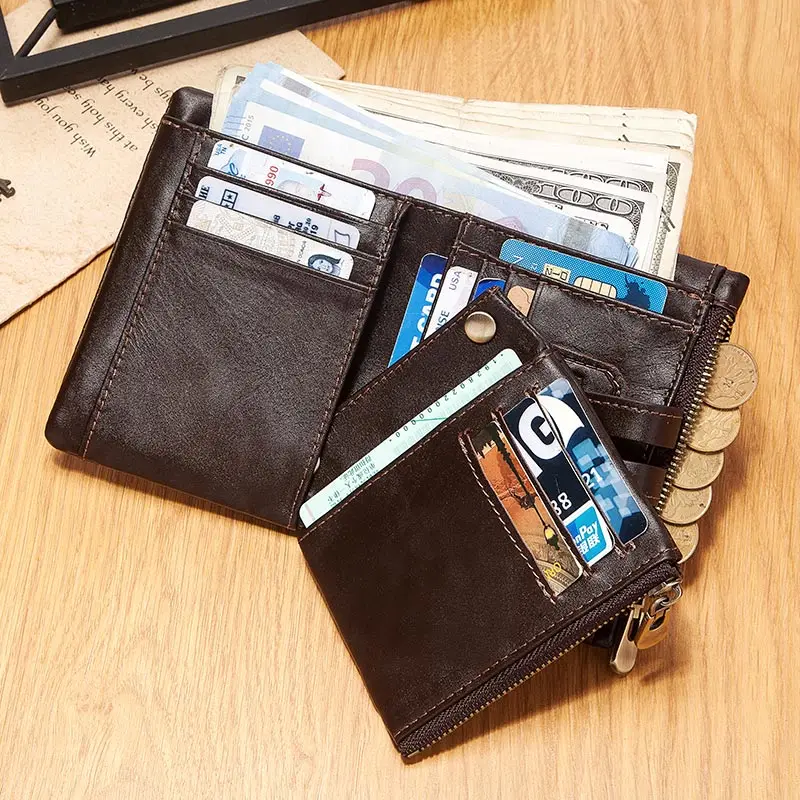 100% Genuine Leather Men Wallet Coin Purse Small Mini Card Holder Chain PORTFOLIO Portomonee Male Walet Pocket Quality - view 5