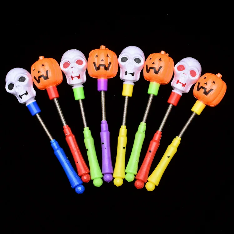 Halloween Spring Rods LED Luminous Lollipop Glowing Magic Stick Flash Skeleton Pumpkin Stick Children Light Up Toys Gifts