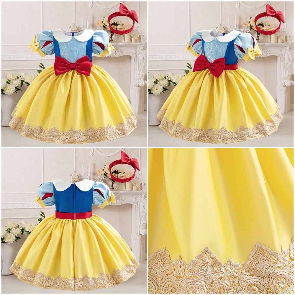 Snow White Children\'s Set Gift Dress Girl Snow White Role Play Dress Mesh Bubble Sleeves Halloween Cosplay Party Childrens Dress