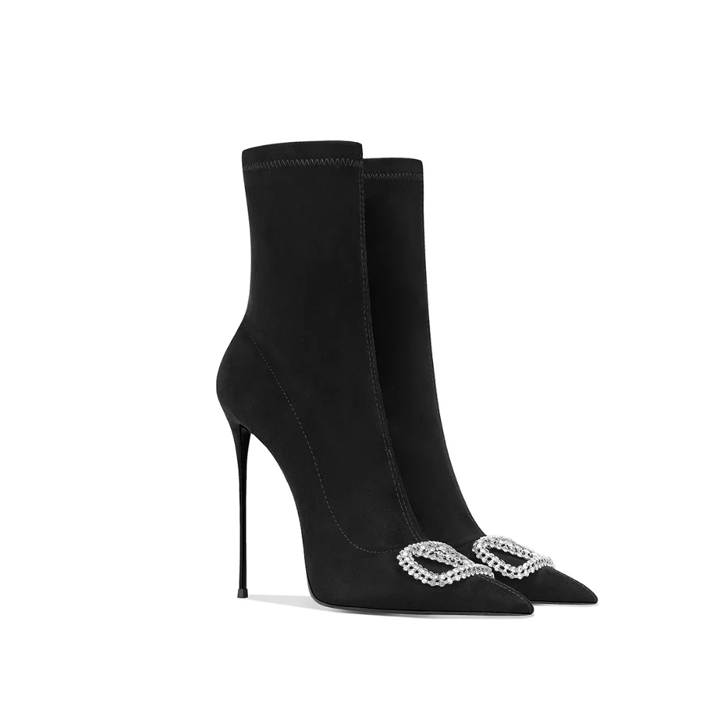 

Autumn and Winter New Women's High-heeled Shoes with Pointed Slender Heels and Metal Square Buckle Fashion Boots