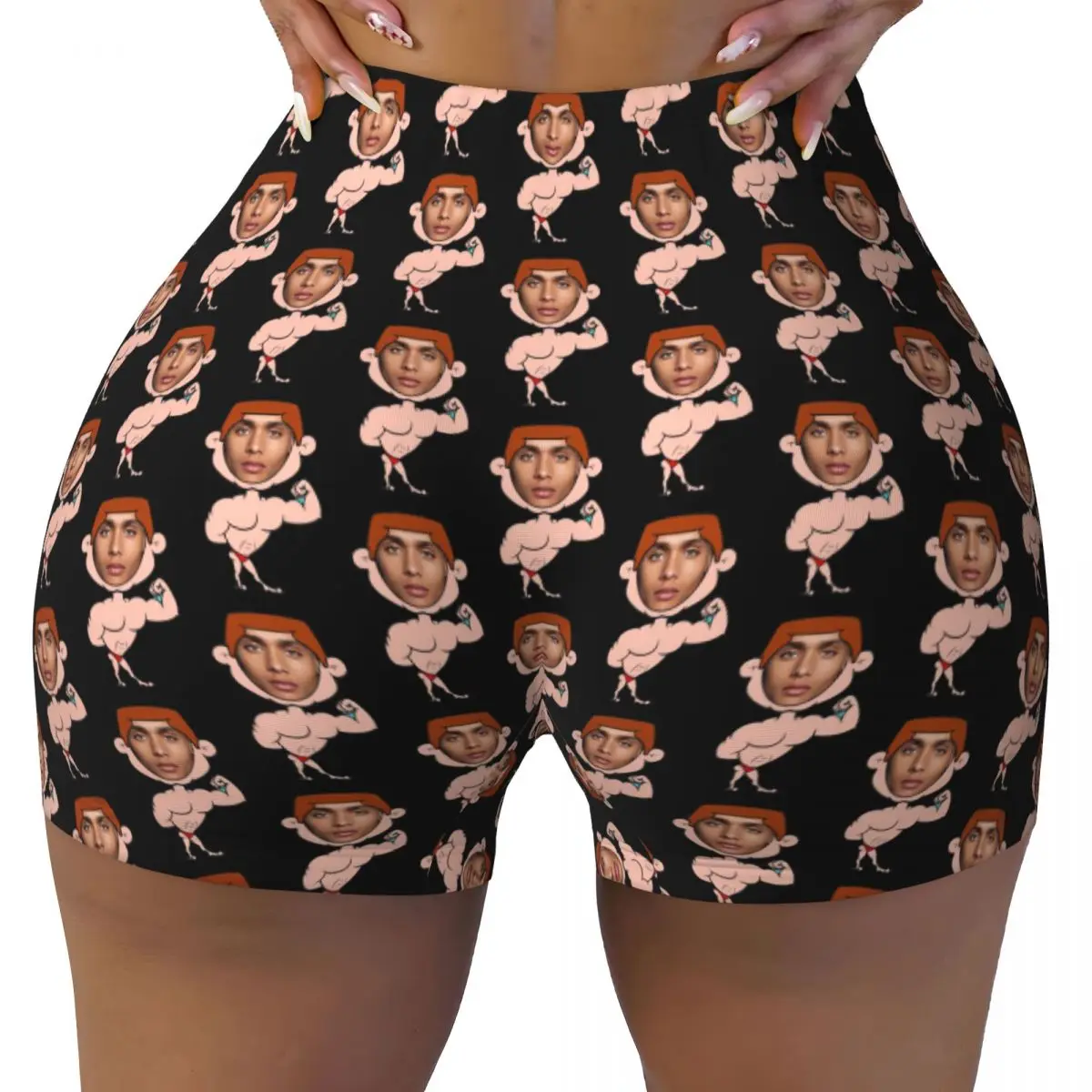 

Custom Personalized Face Photo Funny Muscle Workout Shorts for Women Gym Volleyball Running Yoga Shorts