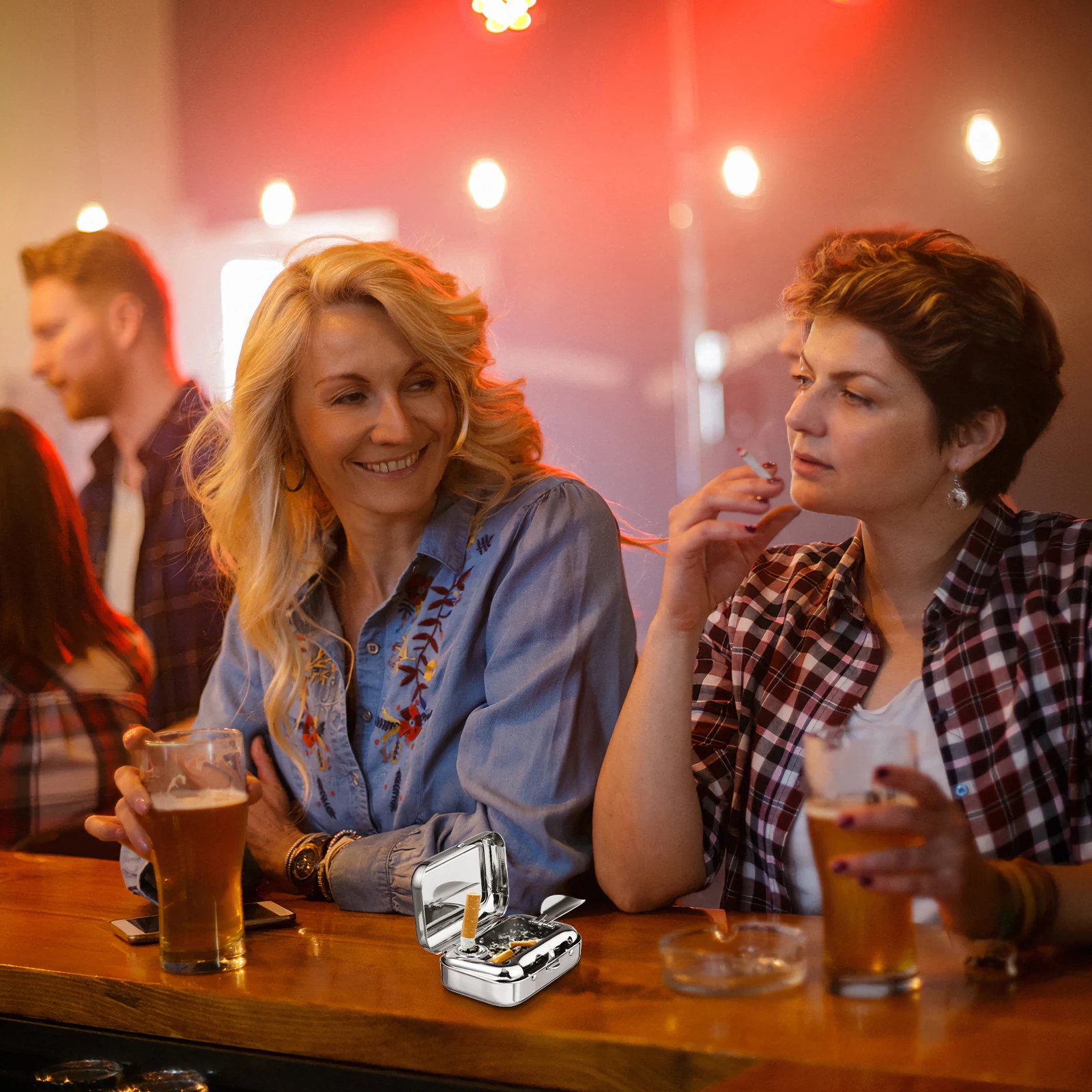 

Stainless Steel Outdoor Ashtray Portable Cigarette Rest Case Lid Metal Windproof Travel Home Office Decor Smoke Holder