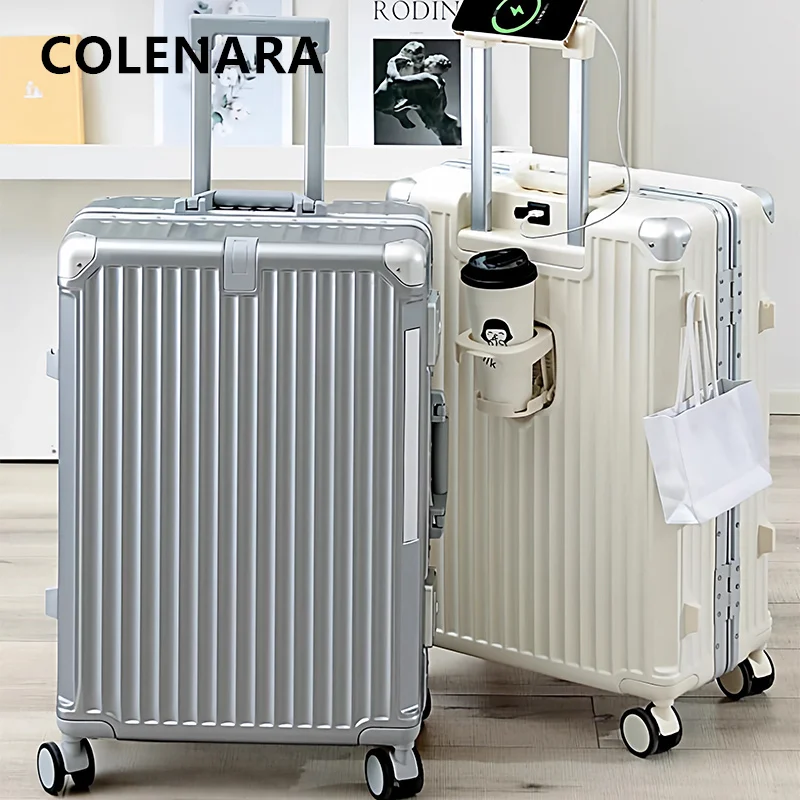 

COLENARA Suitcase on Wheel Aluminum Frame Boarding Box 20"24"26 Inch Men's Trolley Case Women's Password Box Rolling Suitcase