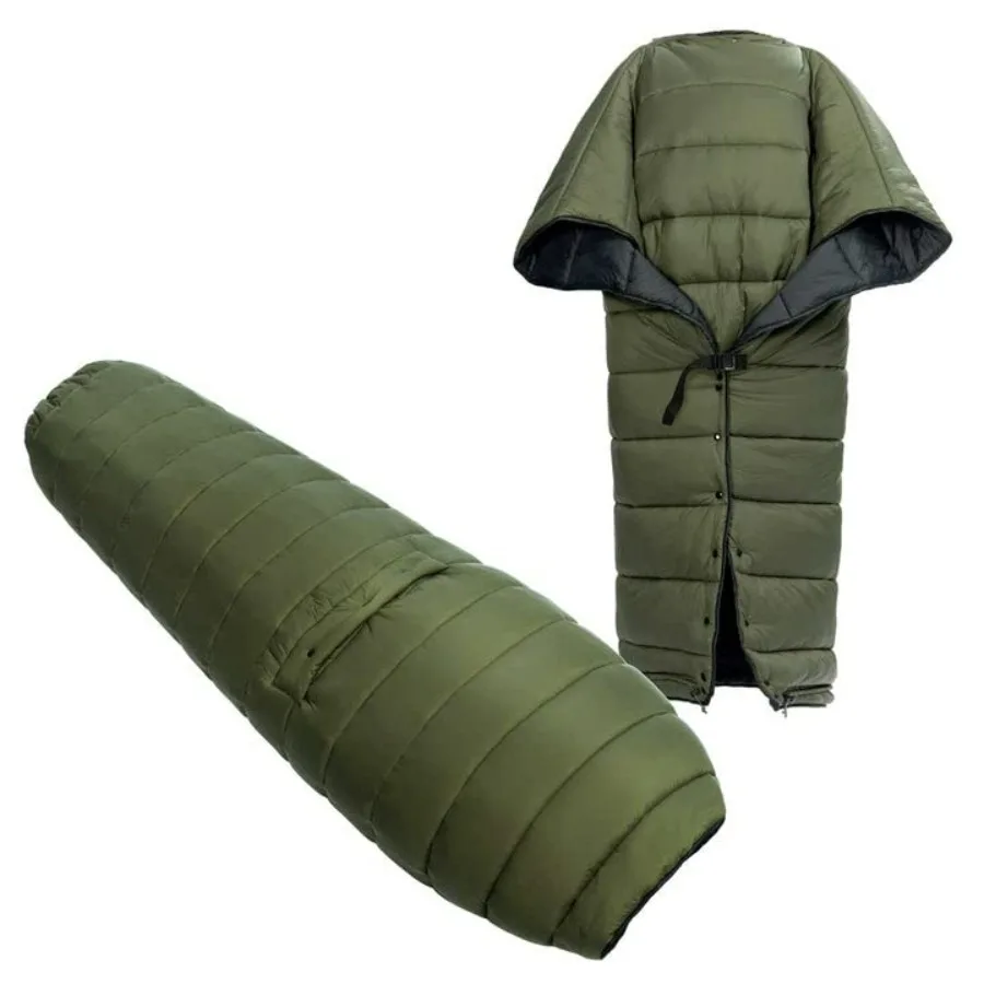 

Camping hammock top quilt with footbox: lightweight, portable sleeping quilt in olive green nylon for backpacking and hiking