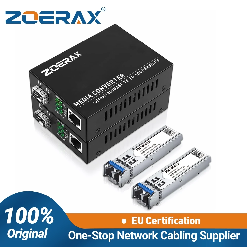 ZoeRax SFP LC Fibra monomodo para RJ45 Ethernet Conversor de mídia Transceptor de fibra óptica Gigabit com módulo SFP LC de 1,25 Gbps