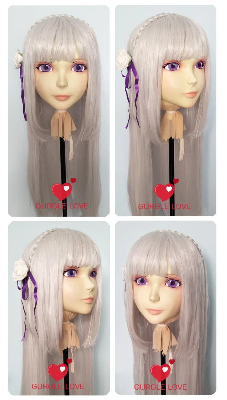 (GL043) Female Sweet Girl Resin Half Head Kigurumi Mask With BJD Eyes Cosplay Anime Role Lolita Mask Crossdress Doll