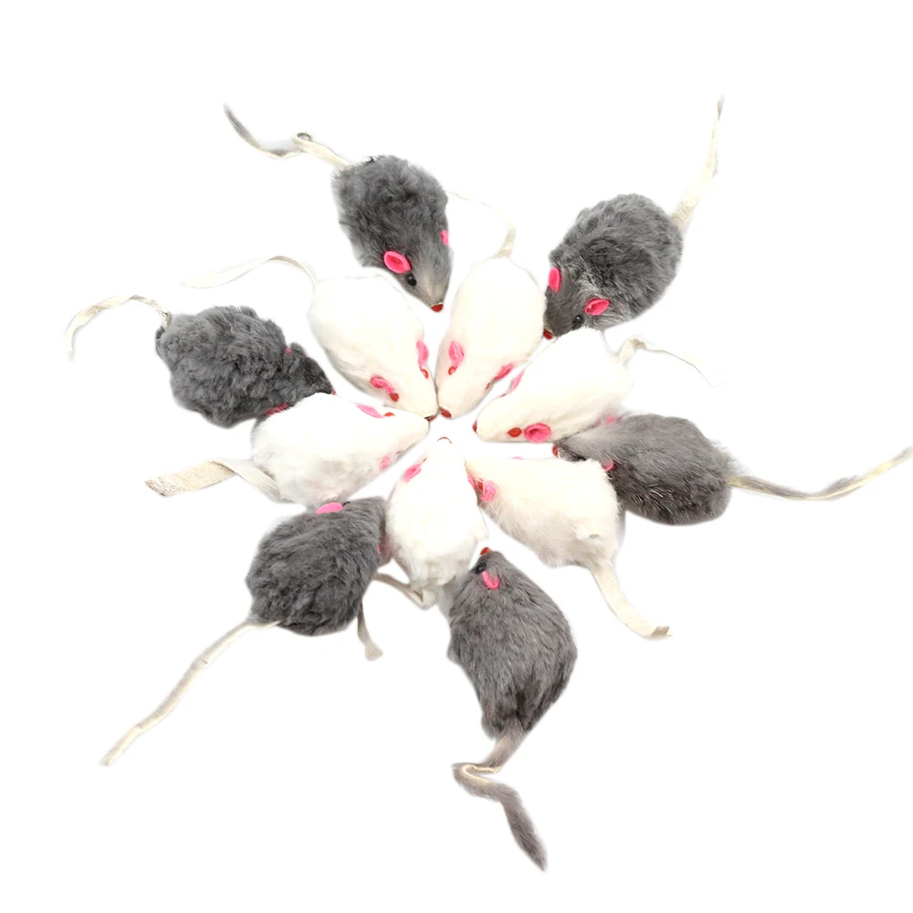 偽のペットのおもちゃ,長い髪の尾,音,ガラガラ,柔らかい本物のウサギの毛皮,きしむ猫のおもちゃ,12個