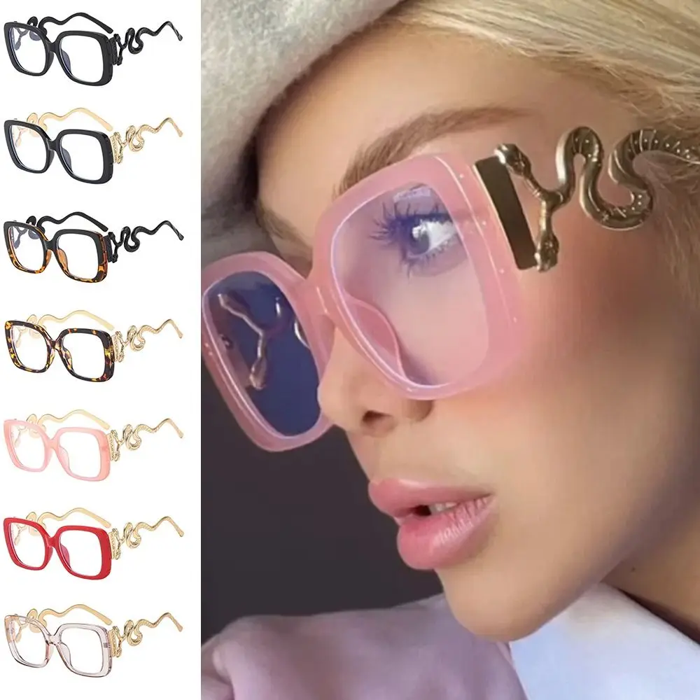 

Retro Large Frame Woman Eyeglasses Flat Mirror Snake Leg Anti-Blue Light Glasses Square Shape Personalized Glasses Frame
