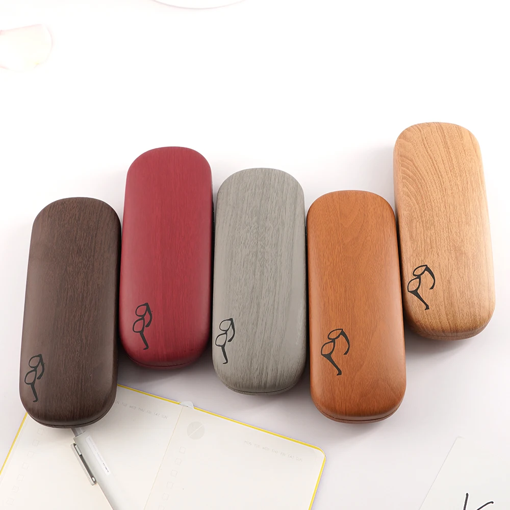 High Quality Wood Grain Hard Kit Holder Metal Reading Glasses Case For Men And Women PU Leather Eyeglass Box