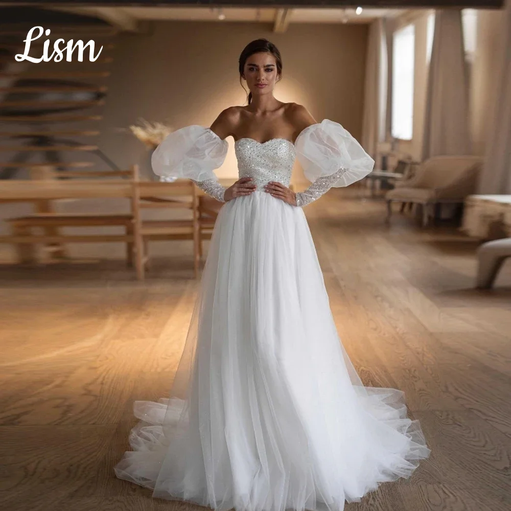 Lism Customized Charming Wedding Dress Sweetheart Remove Sleeves White Tulle A-Line Modern Bridal Gown Vestido De Novia 2026