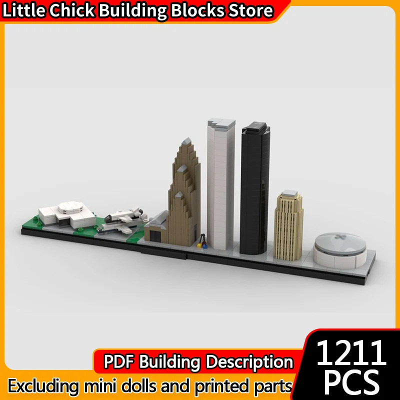 

Модель City Street View MOC, строительные кирпичи, Хьюстон, Техасский Skyline, модульная технология, детские праздничные подарки, сборные игрушки, костюм