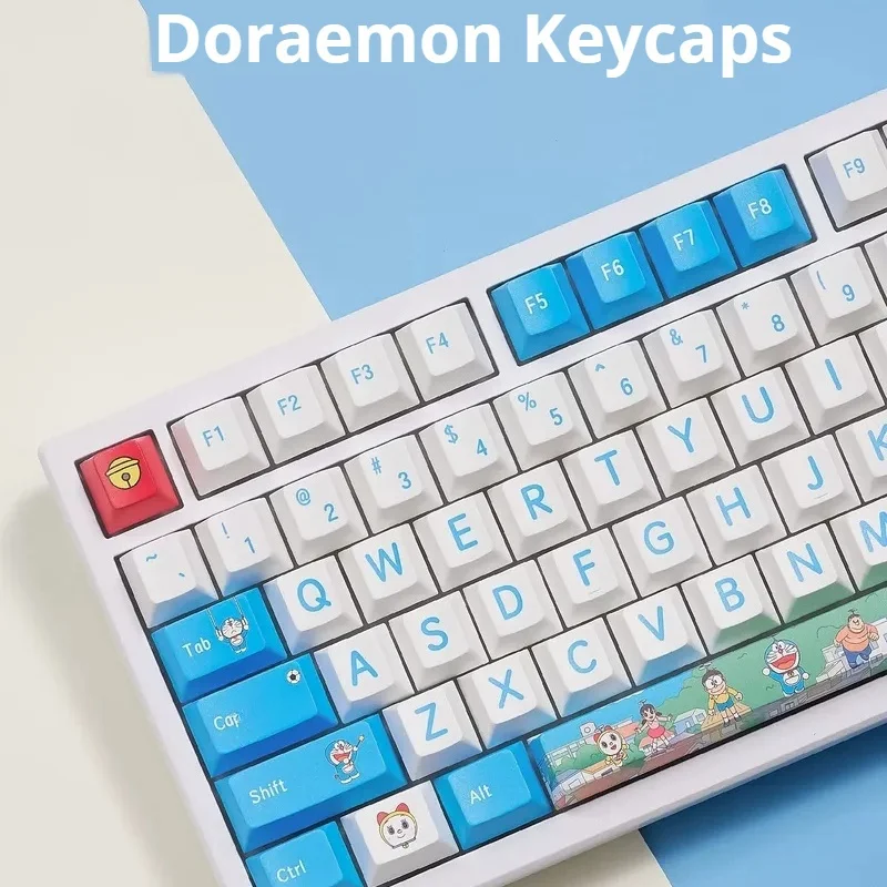 New Anime Doraemon Themed Keycaps 126 Keys Cherry Profile Pbt Thermal Sublimation Mechanical Keyboard Blue Anime Game Keycaps