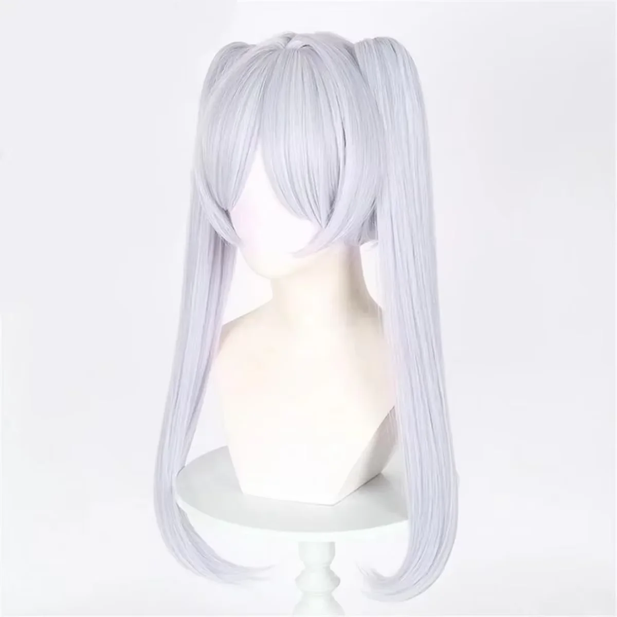 Silver white short double ponytail high quality synthetic wig | anime character for Frieren cosplay wig anime reality show wig image 2