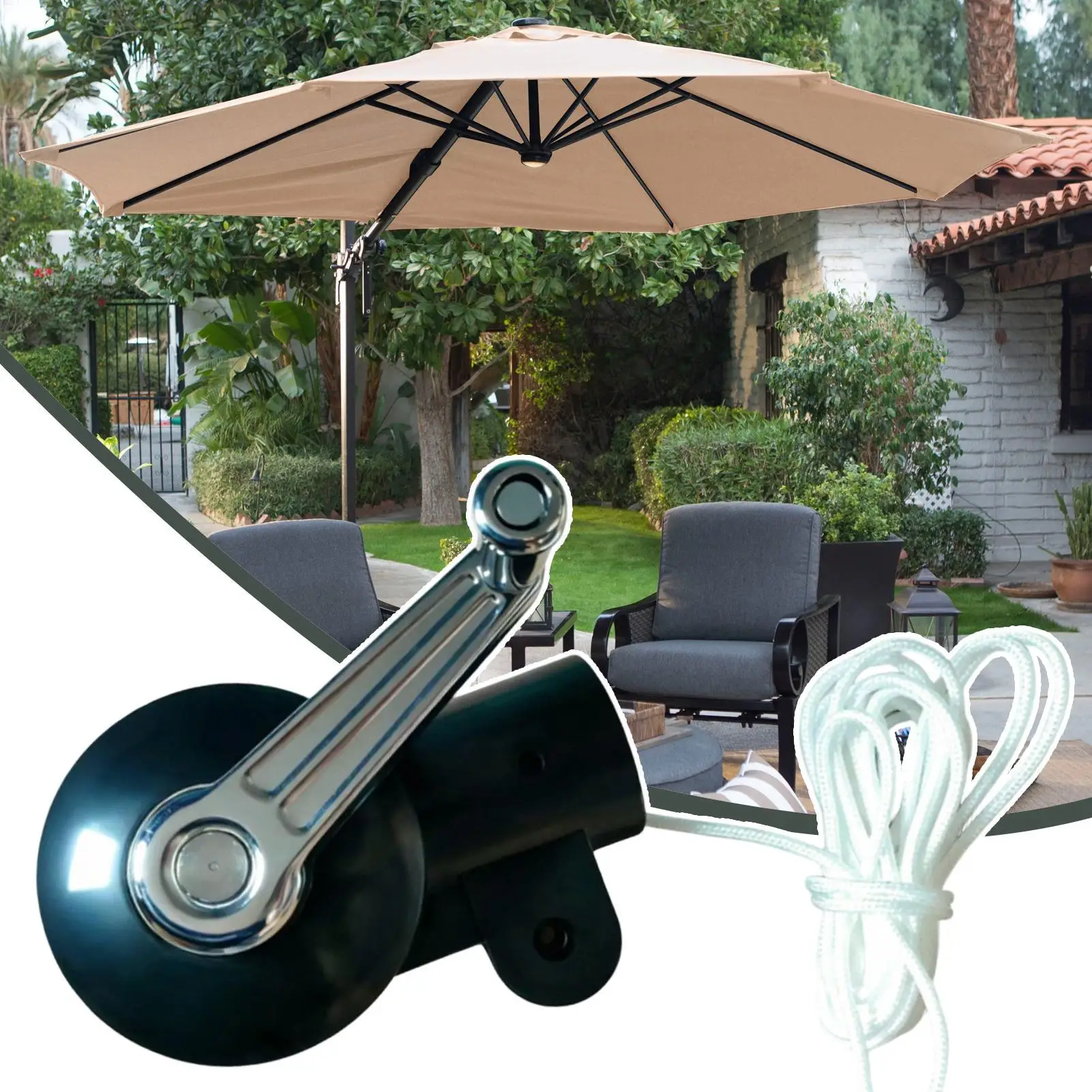 Patio Umbrella Crank Replacement Weatherproof Rustproof Crank Handle Universal Fit Easy Install for Outdoor Garden Beach Market - view 3