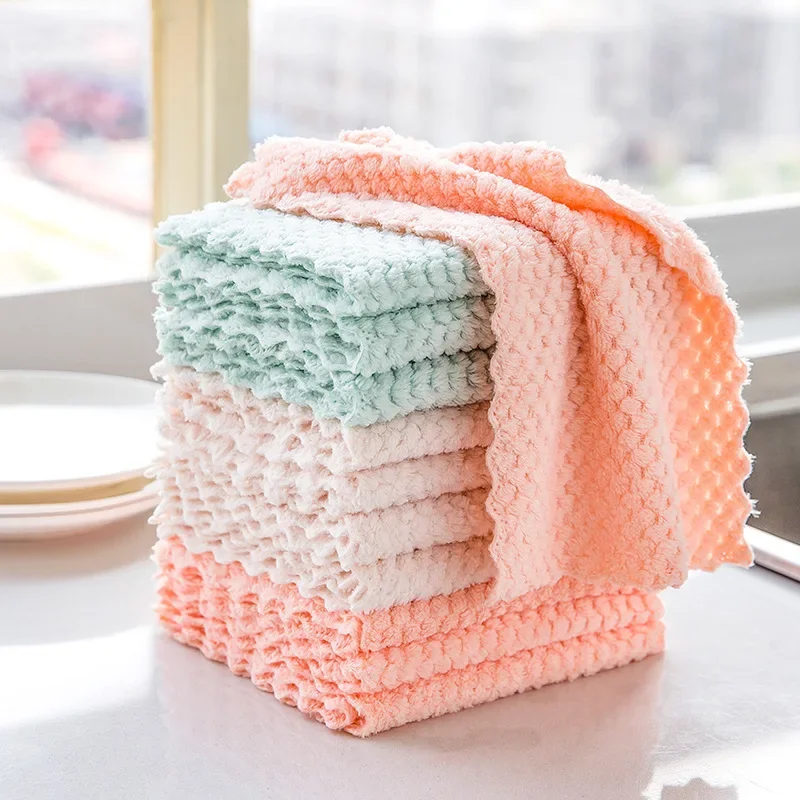 1PC Double-layer Absorbent Microfiber Kitchen Dish Cloth Non-stick Oil Household Cleaning Cloth Wiping Towel Home Kichen Tool