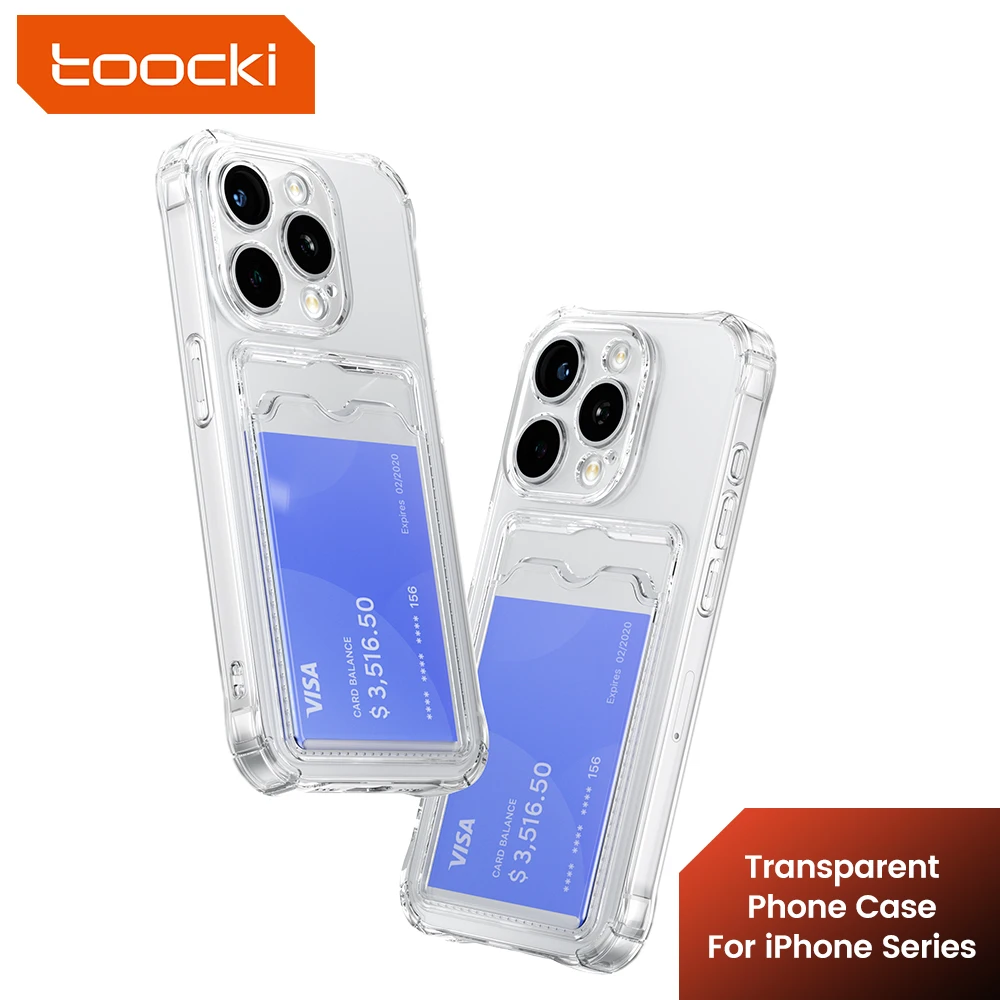 Toocki Phone Case Transparent Card Bag Phone Protector For iPhone 15 14 13 12 Pro Max Plus Soft TPU Shockproof Back Wallet Cover