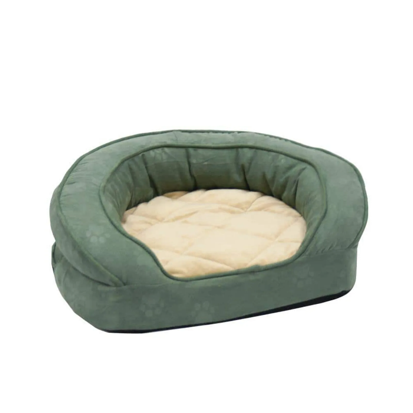 US Deluxe Bolster Large Green Paw Print Sleeper Dog Bed