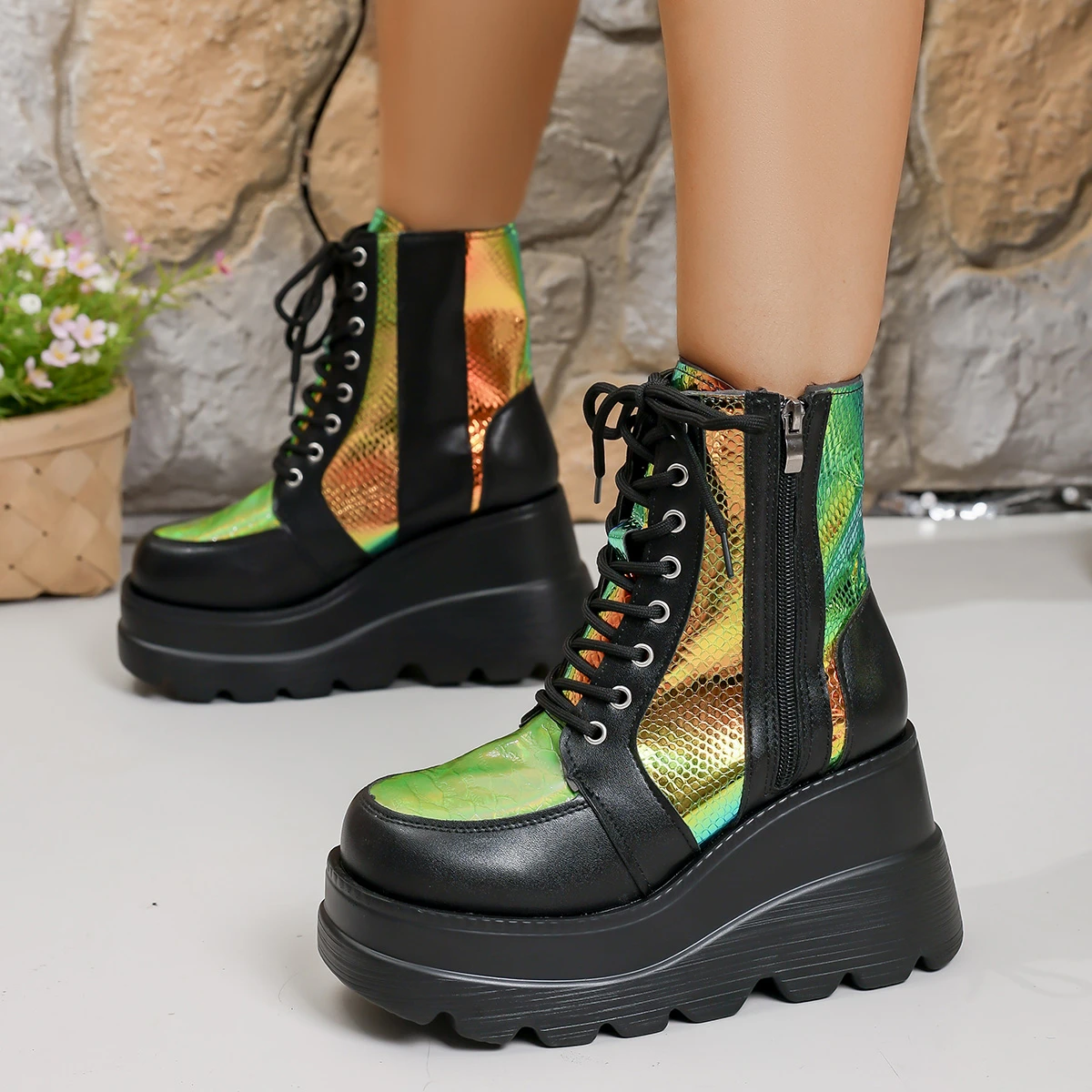 New Women Platform Boots Outdoor Comfortable Designer Ankle Boots Fashion Zipper Anti-slip Shoes for Women Zapatos De Mujer - view 2