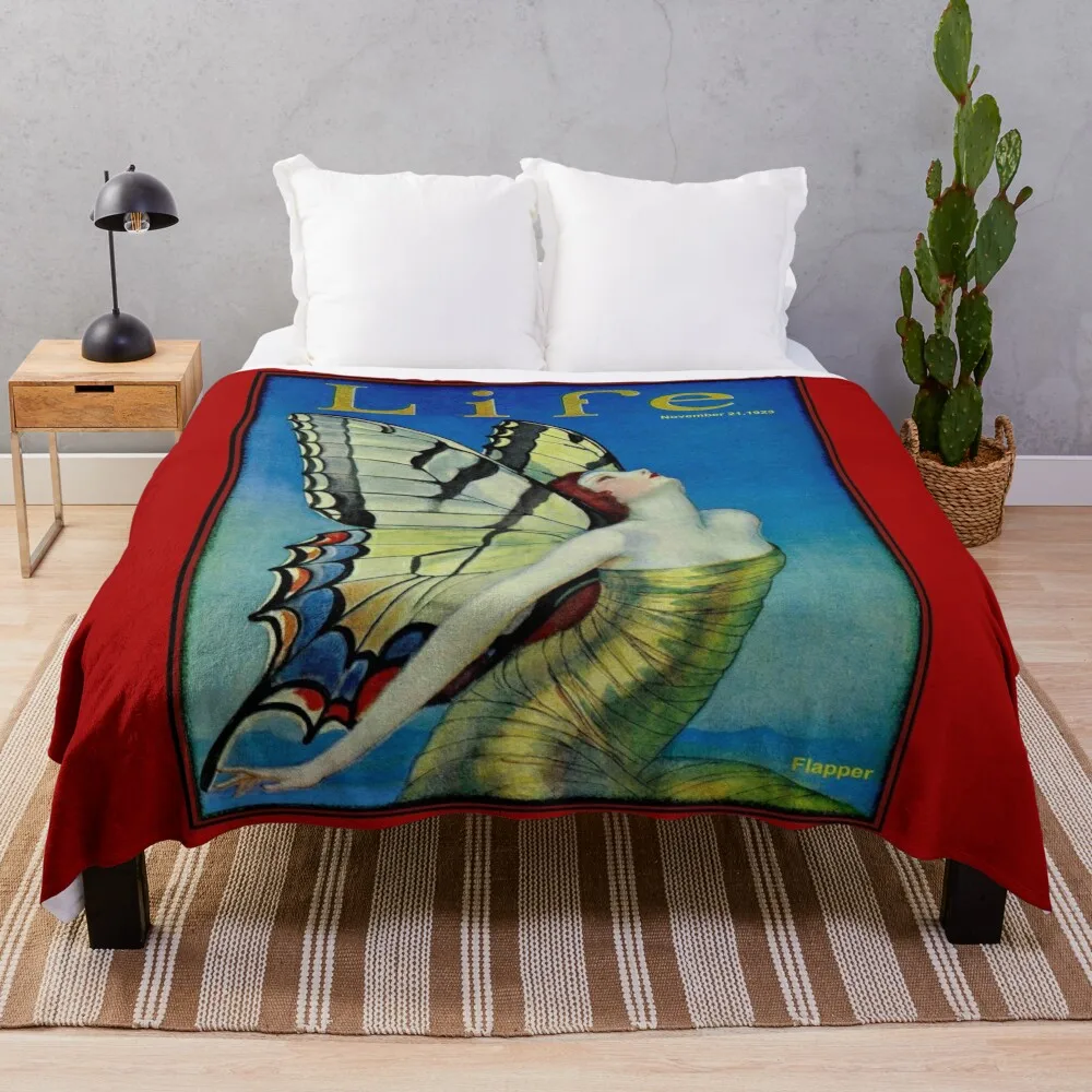 LIFE : Vintage 1923 Flapper Butterfly Print Throw Blanket Fashion Sofas heavy to sleep Blankets